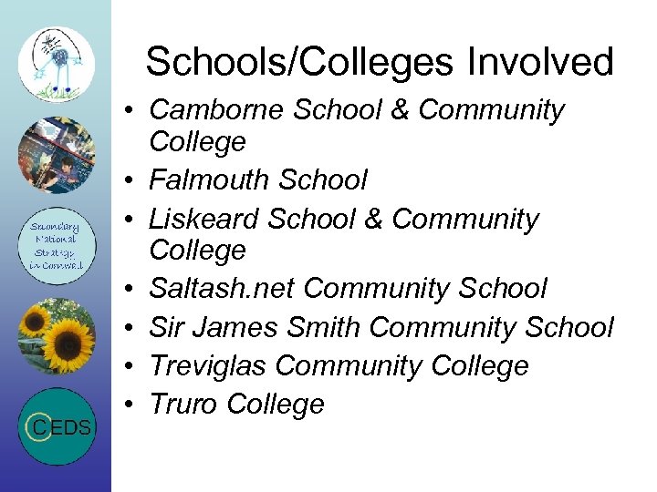 Schools/Colleges Involved • Camborne School & Community College • Falmouth School • Liskeard School