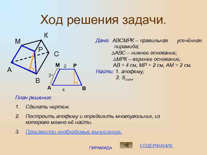 Ход решения задачи. К М Р С М 2 А В Дано: ABCMPK –
