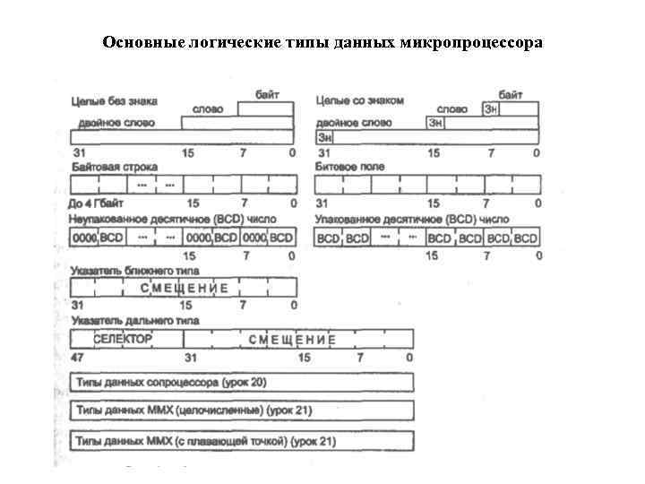 Основные логические типы данных микропроцессора 