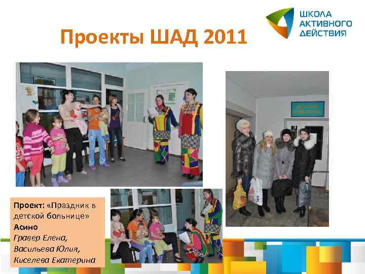 Проекты ШАД 2011 Проект: «Праздник в детской больнице» Асино Гравер Елена, Васильева Юлия, Киселева