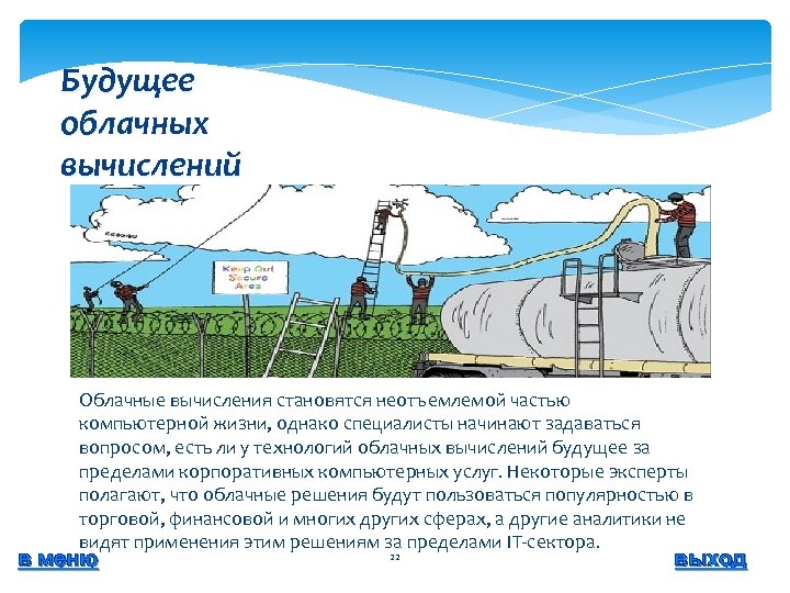 Будущее облачных вычислений Облачные вычисления становятся неотъемлемой частью компьютерной жизни, однако специалисты начинают задаваться