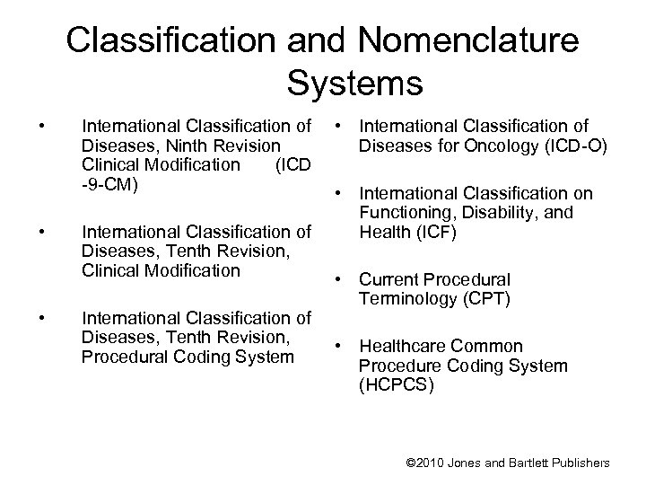Classification and Nomenclature Systems • • • International Classification of Diseases, Ninth Revision Clinical