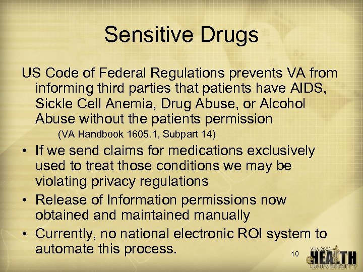 Sensitive Drugs US Code of Federal Regulations prevents VA from informing third parties that