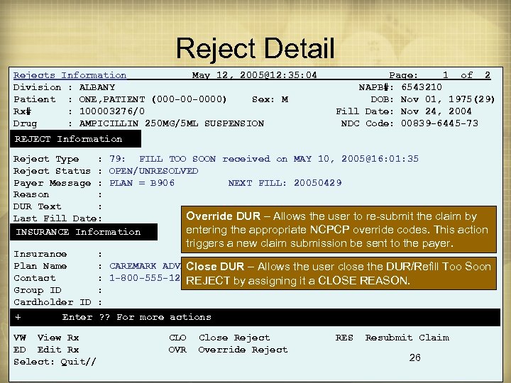 Reject Detail Rejects Information May 12, 2005@12: 35: 04 Page: 1 of 2 Division