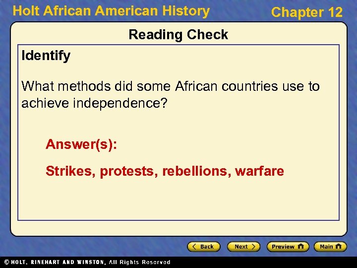 Holt African American History Chapter 12 Reading Check Identify What methods did some African