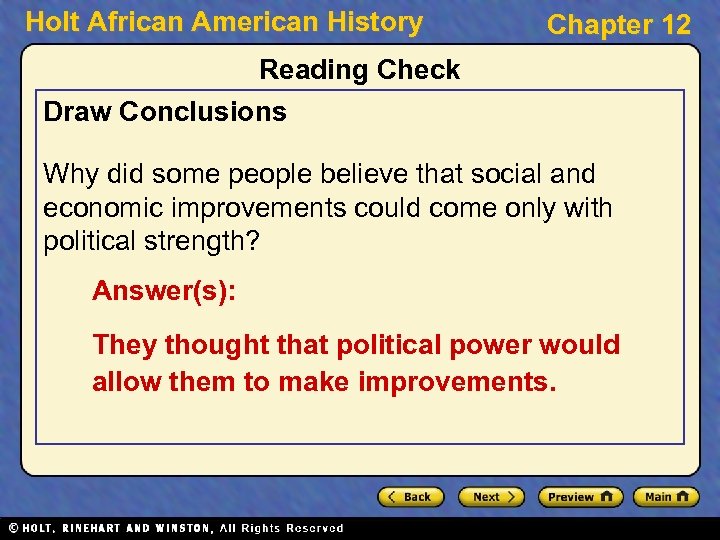 Holt African American History Chapter 12 Reading Check Draw Conclusions Why did some people