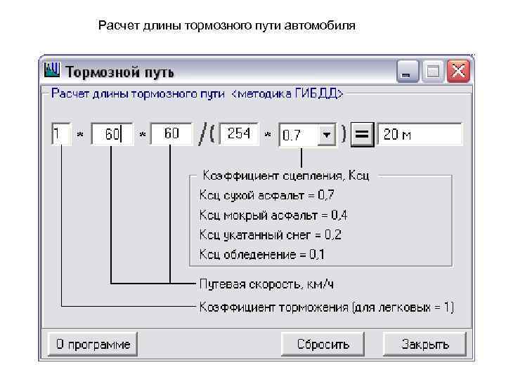 Расчет длины тормозного пути автомобиля 
