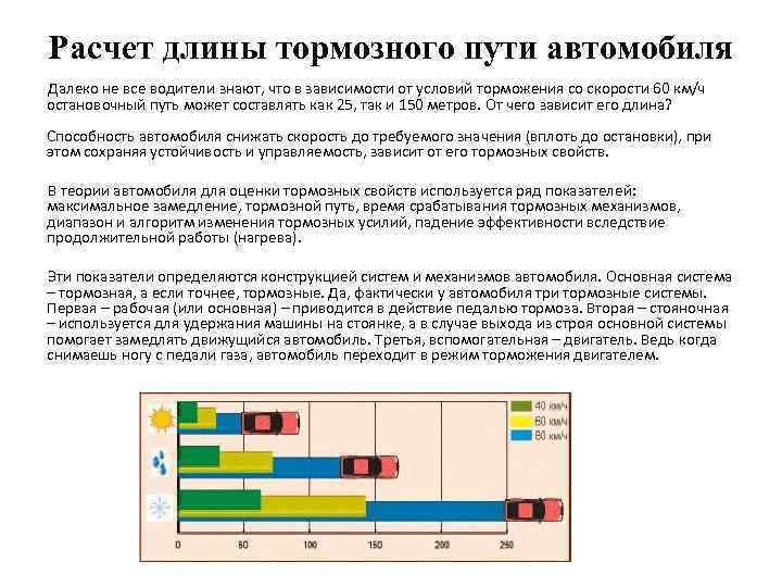 Расчет длины тормозного пути автомобиля Далеко не все водители знают, что в зависимости от