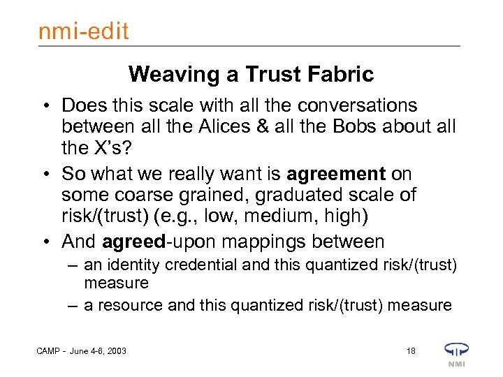 Weaving a Trust Fabric • Does this scale with all the conversations between all