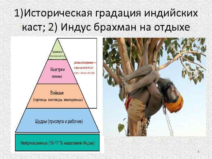 1)Историческая градация индийских каст; 2) Индус брахман на отдыхе 8 