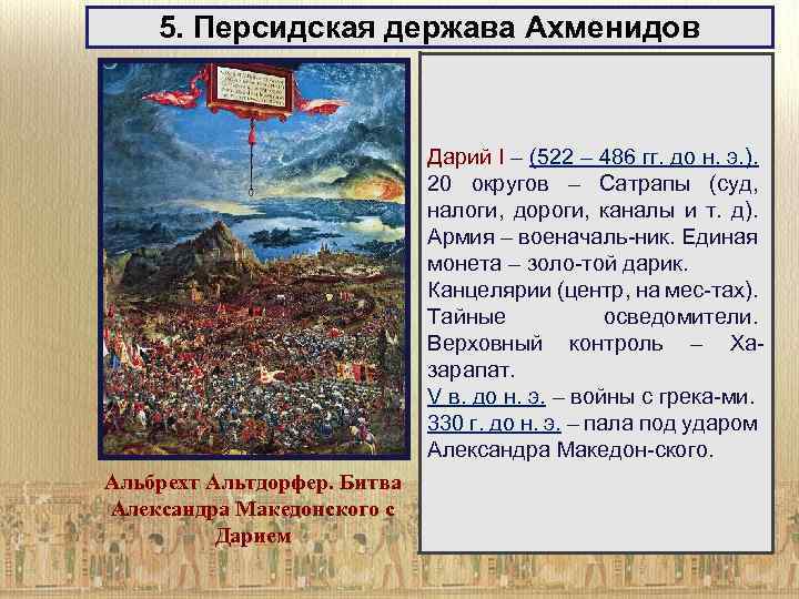 5. Персидская держава Ахменидов Дарий I – (522 – 486 гг. до н. э.