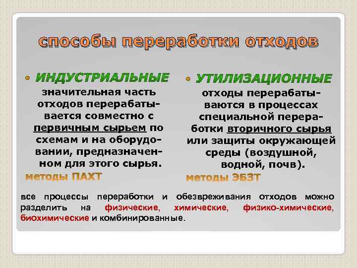 способы переработки отходов значительная часть отходов перерабатывается совместно с первичным сырьем по схемам и