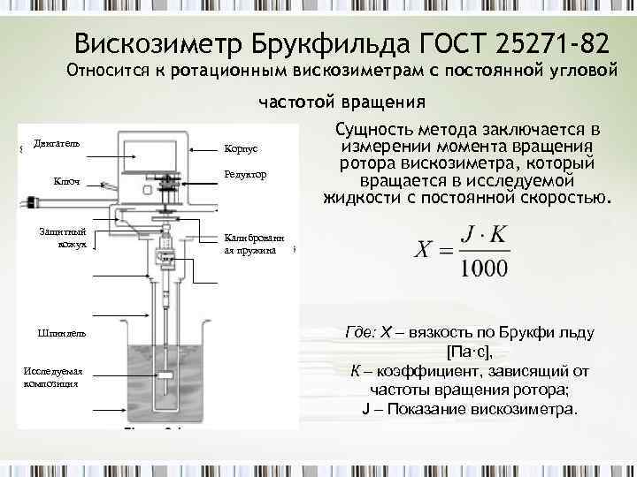 Вискозиметр Брукфильда ГОСТ 25271 -82 Относится к ротационным вискозиметрам с постоянной угловой частотой вращения