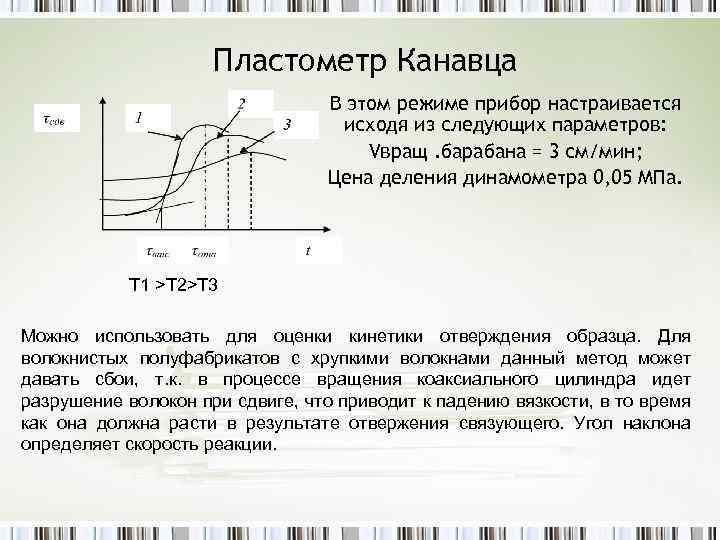 Пластометр Канавца В этом режиме прибор настраивается исходя из следующих параметров: Vвращ. барабана =