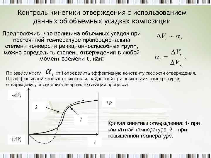 Контроль кинетики отверждения с использованием данных об объемных усадках композиции Предположив, что величина объемных