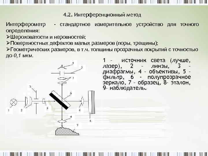 4. 2. Интерференционный метод Интерферометр - стандартное измерительное устройство для точного определения: ØШероховатости и