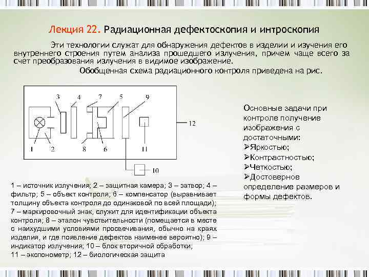 Лекция 22. Радиационная дефектоскопия и интроскопия Эти технологии служат для обнаружения дефектов в изделии