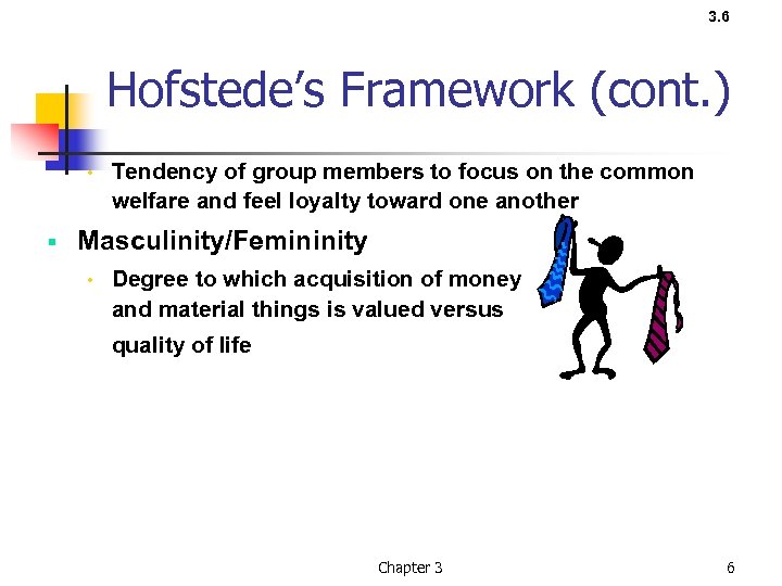 3. 6 Hofstede’s Framework (cont. ) • § Tendency of group members to focus