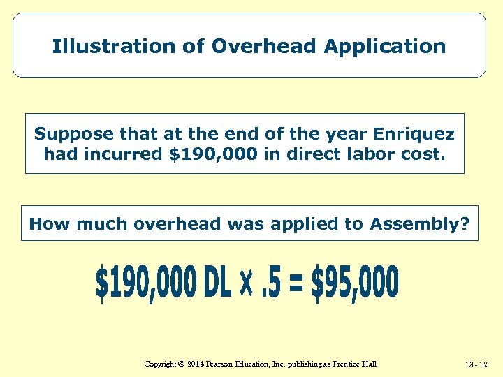 Illustration of Overhead Application Suppose that at the end of the year Enriquez had