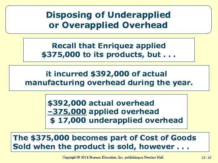 Disposing of Underapplied or Overapplied Overhead Recall that Enriquez applied $375, 000 to its