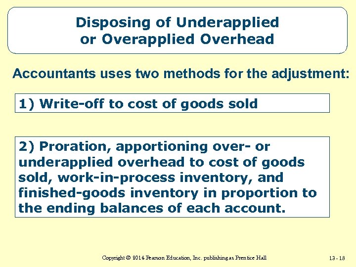 Disposing of Underapplied or Overapplied Overhead Accountants uses two methods for the adjustment: 1)