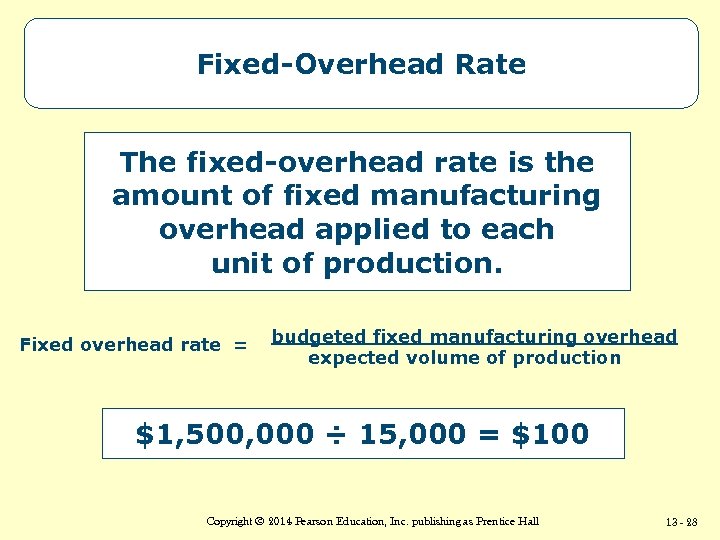 Fixed-Overhead Rate The fixed-overhead rate is the amount of fixed manufacturing overhead applied to