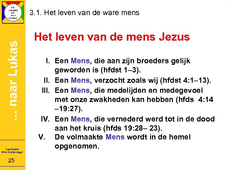 3. 1. Het leven van de ware mens Het leven van de mens Jezus