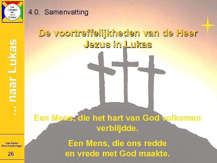 4. 0. Samenvatting De voortreffelijkheden van de Heer Jezus in Lukas Een Mens, die