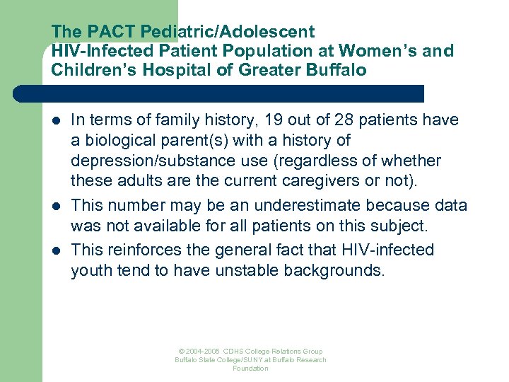 The PACT Pediatric/Adolescent HIV-Infected Patient Population at Women’s and Children’s Hospital of Greater Buffalo