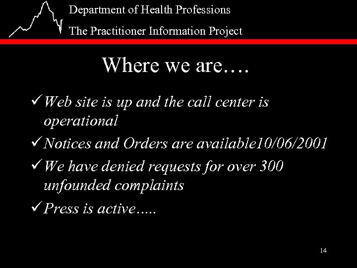 Department of Health Professions The Practitioner Information Project Where we are…. ü Web site