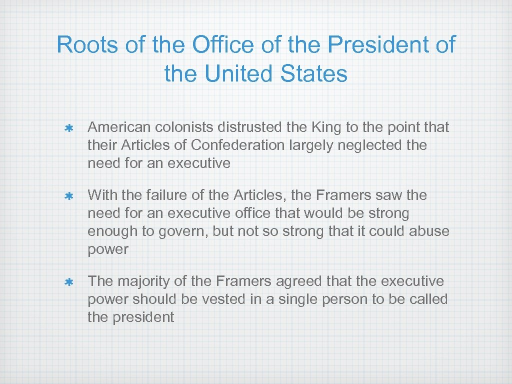 Roots of the Office of the President of the United States American colonists distrusted