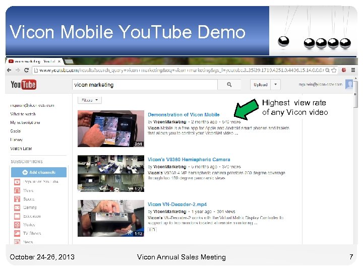 Vicon Mobile You. Tube Demo Highest view rate of any Vicon video October 24