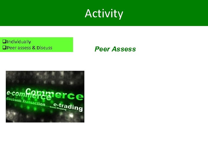 Activity q. Individually q. Peer assess & Discuss Peer Assess 