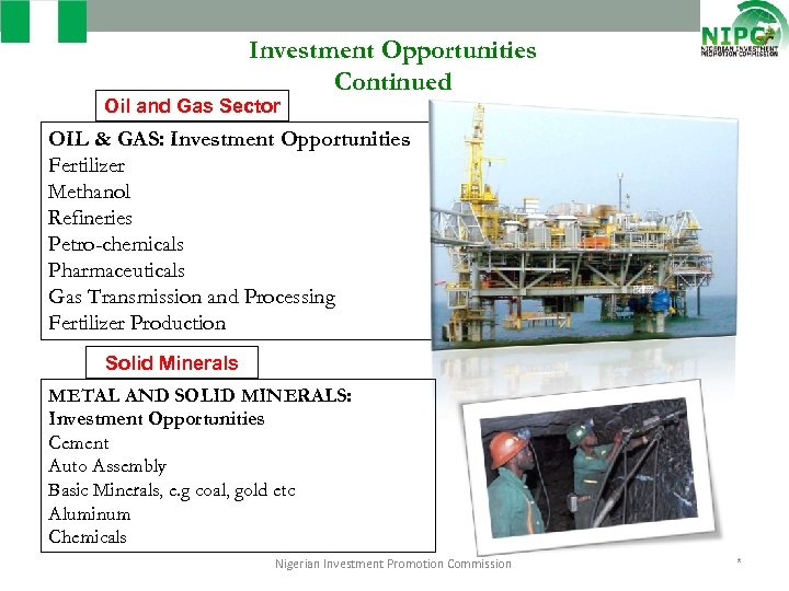 Investment Opportunities Continued Oil and Gas Sector OIL & GAS: Investment Opportunities Fertilizer Methanol