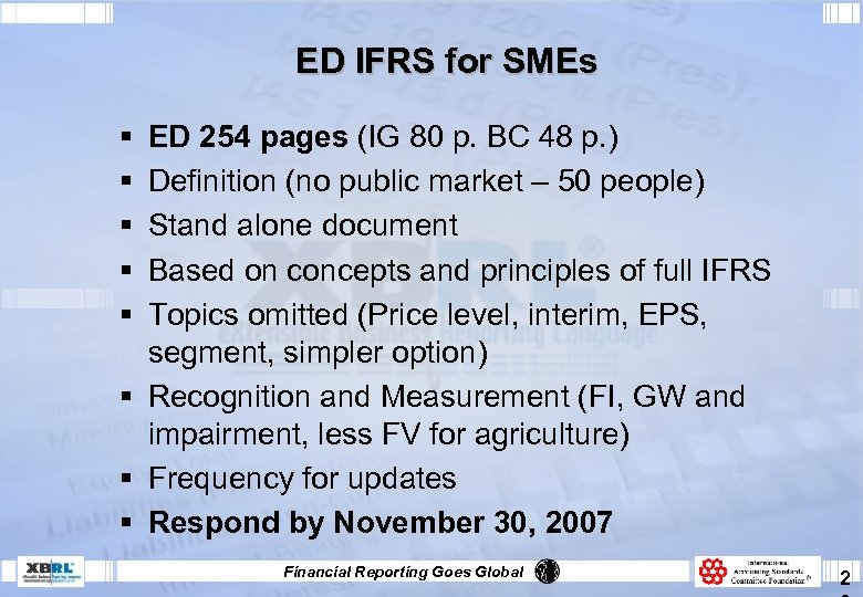 ED IFRS for SMEs § § § ED 254 pages (IG 80 p. BC
