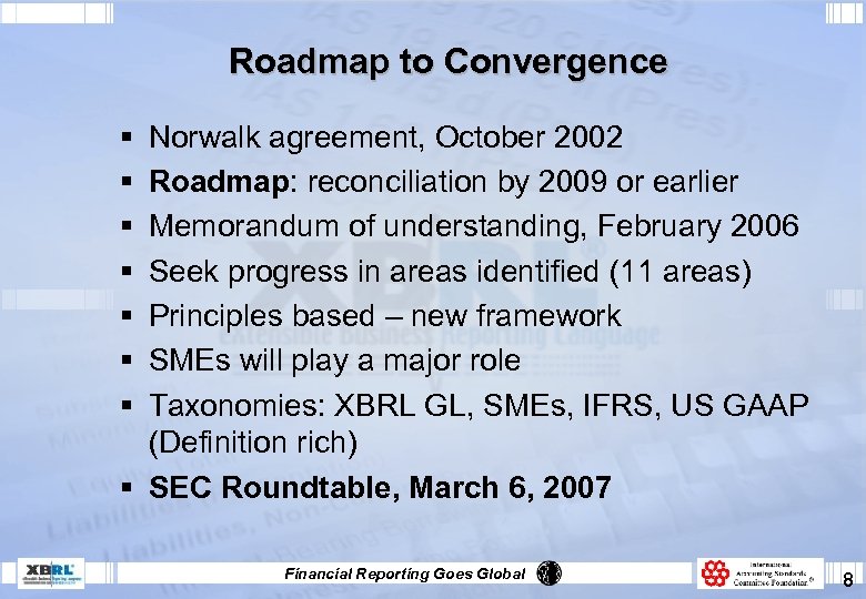Roadmap to Convergence § § § § Norwalk agreement, October 2002 Roadmap: reconciliation by