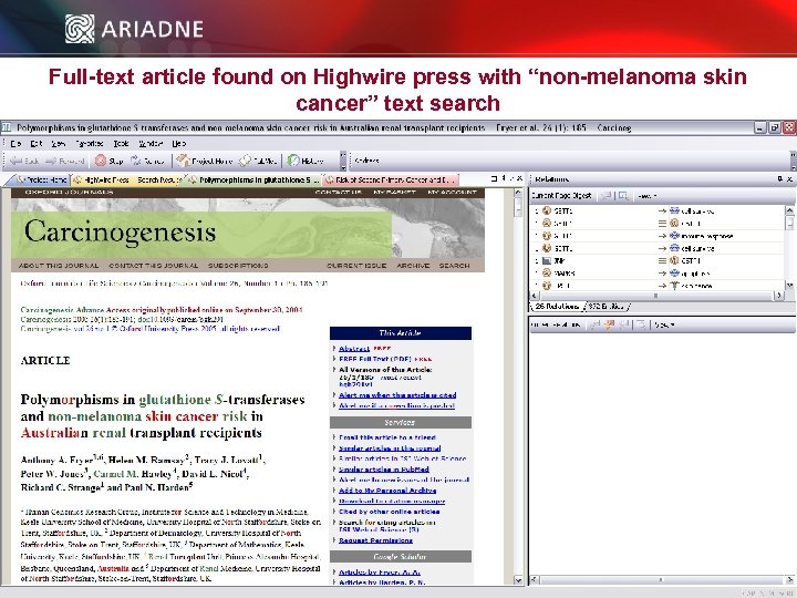 Full-text article found on Highwire press with “non-melanoma skin cancer” text search © 2006