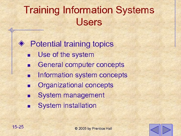 Training Information Systems Users Potential training topics n n n 15 -25 Use of