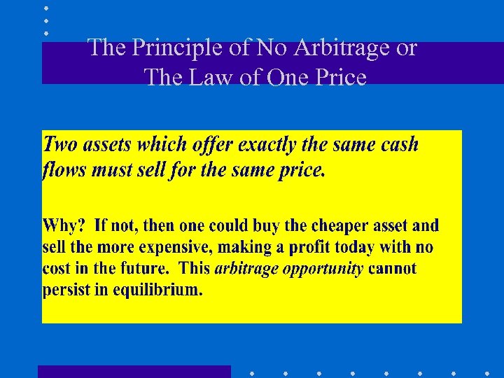 The Principle of No Arbitrage or The Law of One Price 