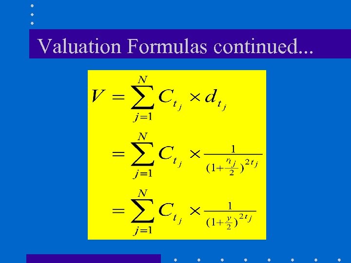 Valuation Formulas continued. . . 