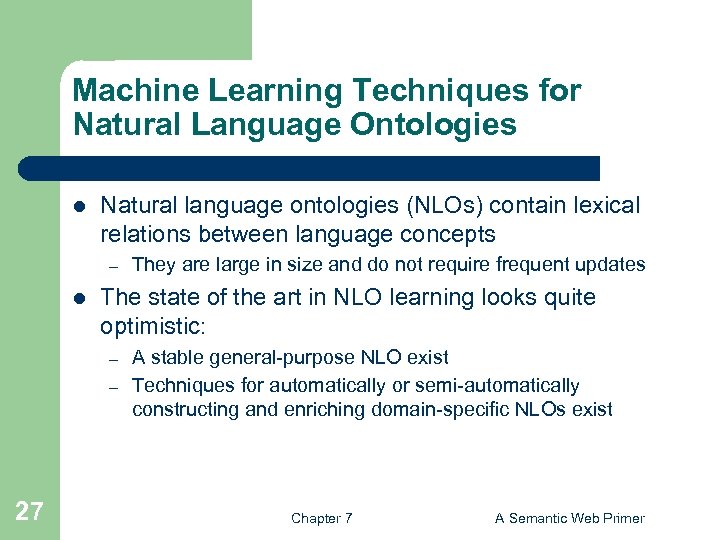 Machine Learning Techniques for Natural Language Ontologies l Natural language ontologies (NLOs) contain lexical