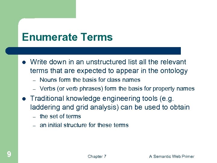 Enumerate Terms l Write down in an unstructured list all the relevant terms that