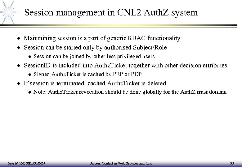 Session management in CNL 2 Auth. Z system · Maintaining session is a part