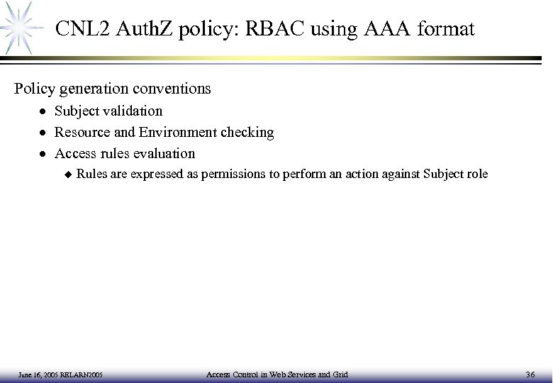 CNL 2 Auth. Z policy: RBAC using AAA format Policy generation conventions · Subject