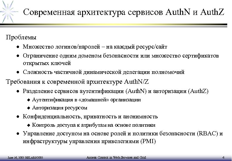 Современная архитектура сервисов Auth. N и Auth. Z Проблемы · Множество логинов/паролей – на