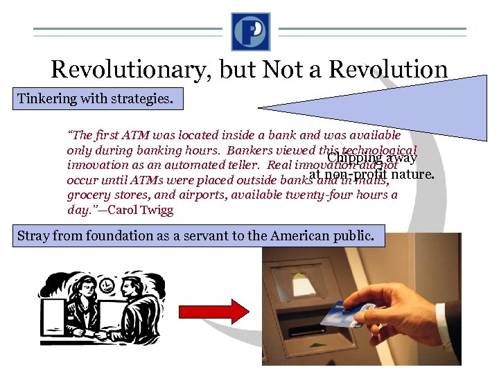 Revolutionary, but Not a Revolution Tinkering with strategies. “The first ATM was located inside