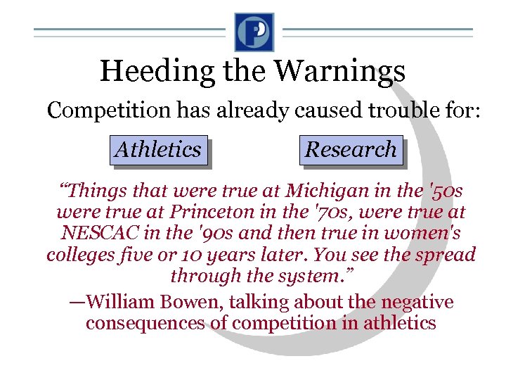 Heeding the Warnings Competition has already caused trouble for: Athletics Research “Things that were