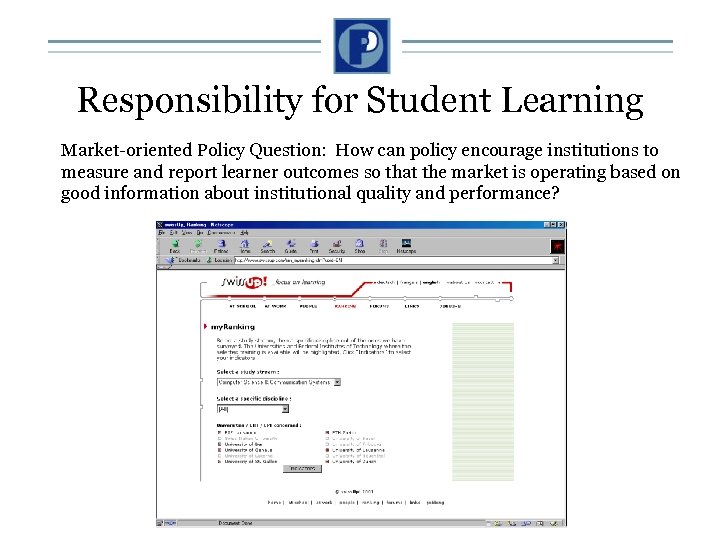 Responsibility for Student Learning Market-oriented Policy Question: How can policy encourage institutions to measure