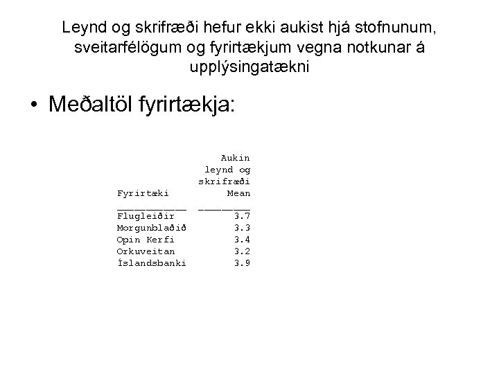 Leynd og skrifræði hefur ekki aukist hjá stofnunum, sveitarfélögum og fyrirtækjum vegna notkunar á
