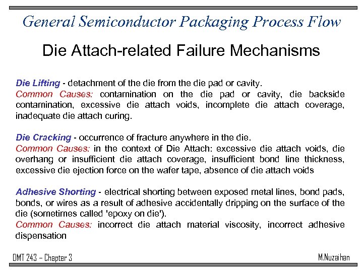 General Semiconductor Packaging Process Flow Die Attach-related Failure Mechanisms Die Lifting - detachment of